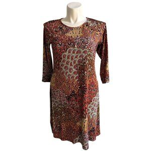 MSK Women's Jersey Knit Spice Paisley Print 3/4 Sleeve Shift Dress Size L